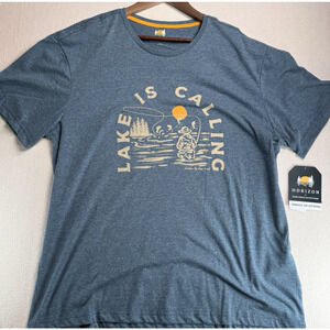 NWT LAKE IS CALLING Bass Creek Outfitters T-Shirt XL Mens Blue Performance Tee